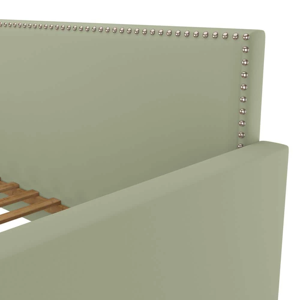 Coupon 👍 Grove Hill Fawn Gray Velvet-Like Fabric Twin Square Back Daybed with Nailhead Trim by Handy Living 😀 - Image 12