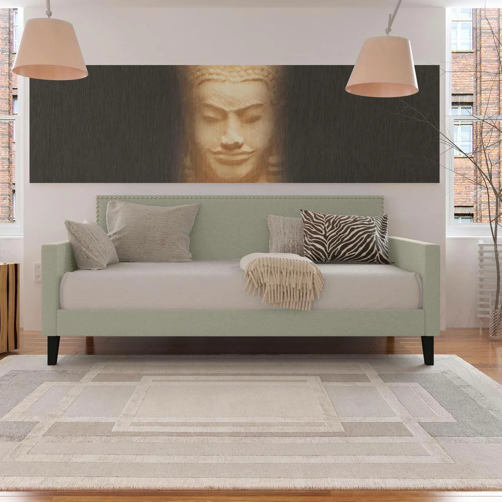 Coupon 👍 Grove Hill Fawn Gray Velvet-Like Fabric Twin Square Back Daybed with Nailhead Trim by Handy Living 😀 - Image 7