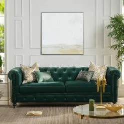 Best deal 👍 Winston 38 in. Forest Green Velvet 3-Seater Chesterfield Sofa with Nailheads by Jennifer Taylor 🥰