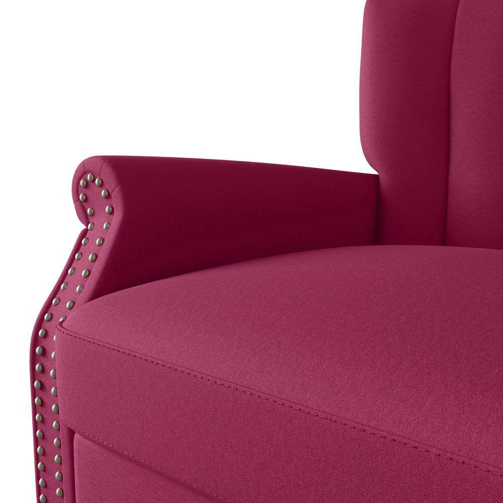 Best Sale 💯 Duncan Fuchsia Pink Velour Channel Tufted Rolled Arm Chair and Ottoman Set by Handy Living 😀 - Image 8