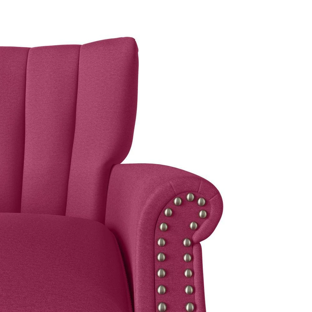 Best Sale 💯 Duncan Fuchsia Pink Velour Channel Tufted Rolled Arm Chair and Ottoman Set by Handy Living 😀 - Image 9