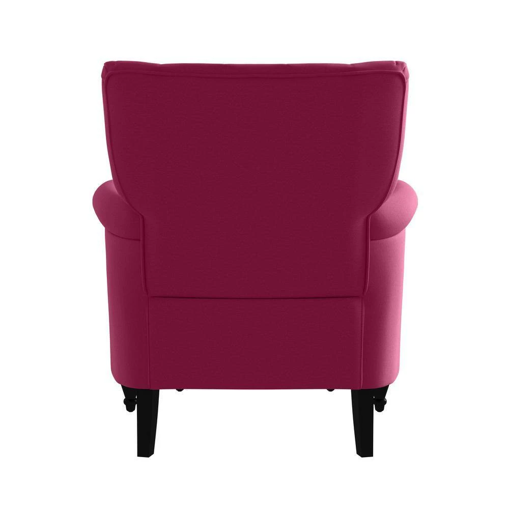 Best Sale 💯 Duncan Fuchsia Pink Velour Channel Tufted Rolled Arm Chair and Ottoman Set by Handy Living 😀 - Image 5