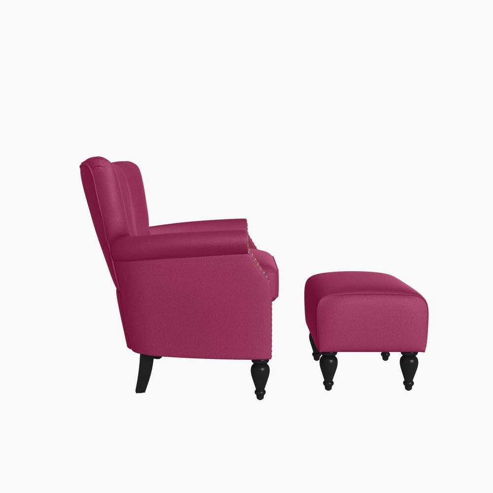 Best Sale 💯 Duncan Fuchsia Pink Velour Channel Tufted Rolled Arm Chair and Ottoman Set by Handy Living 😀 - Image 2