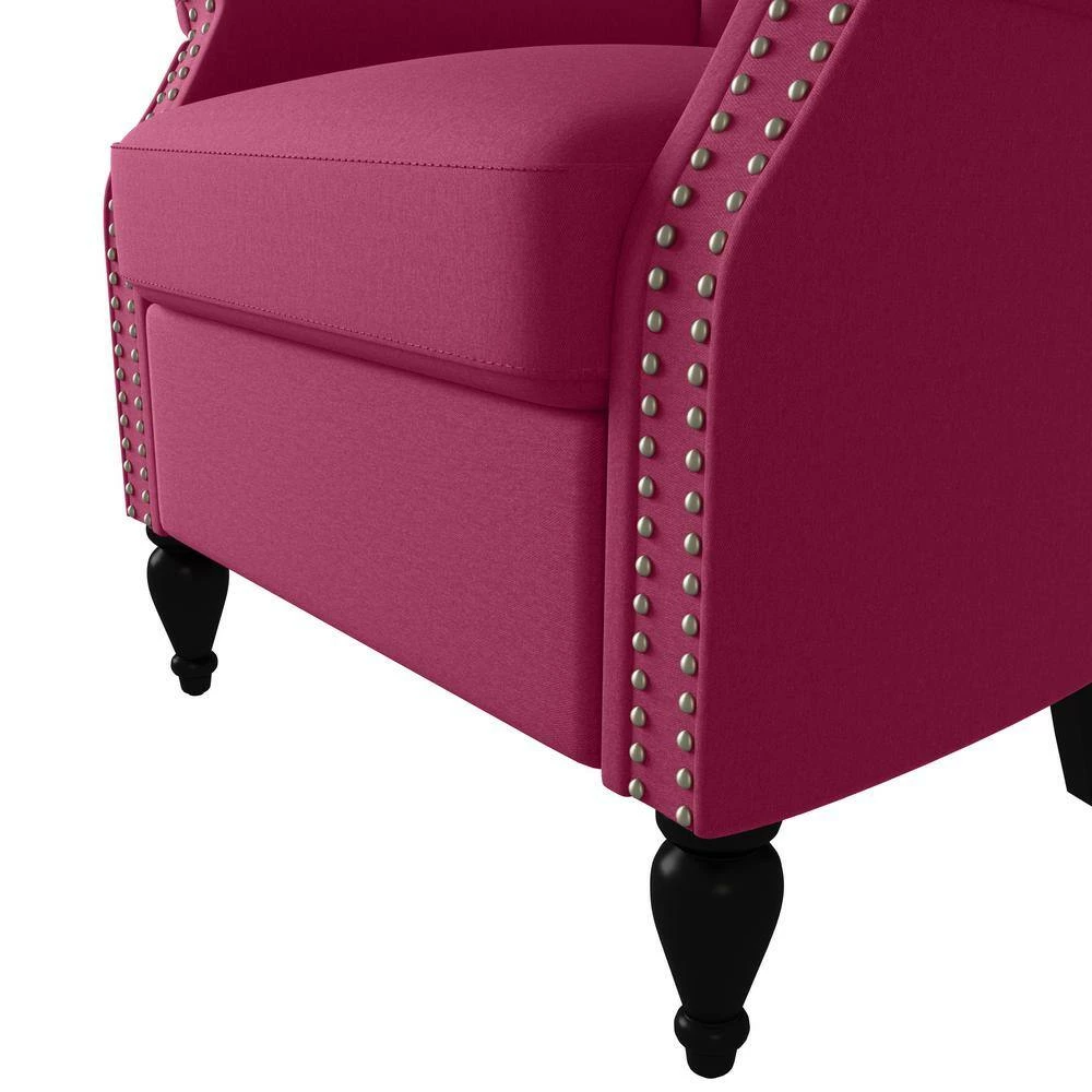 Best Sale 💯 Duncan Fuchsia Pink Velour Channel Tufted Rolled Arm Chair and Ottoman Set by Handy Living 😀 - Image 10