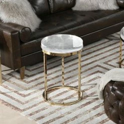 Wholesale 💯 Dendros Live Edge Mimic 16.60" Round Side Table, Gold and Acrylic by Jennifer Taylor ⌛