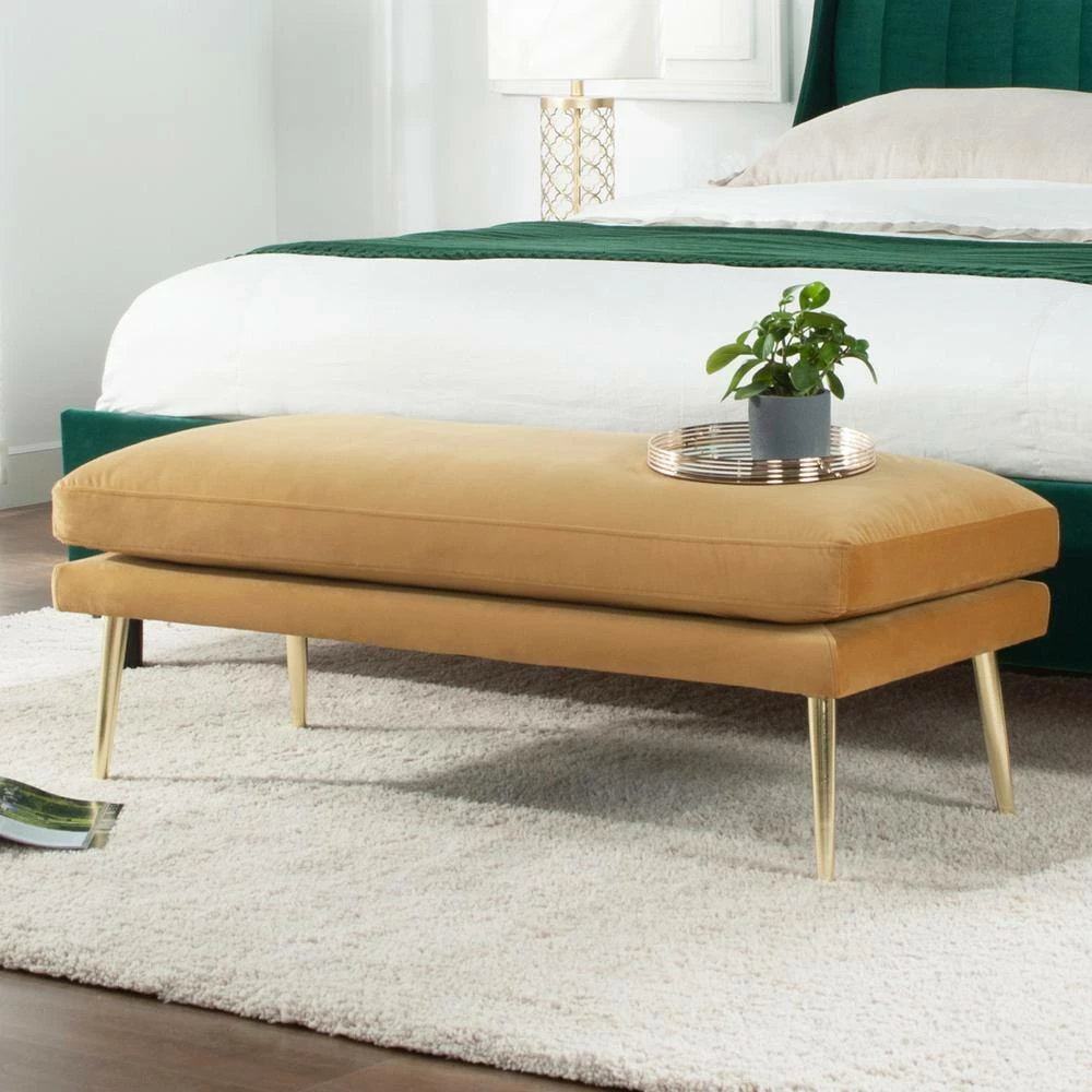 Best Pirce 🔥 Oliver Mid-Century Modern Gold Velvet Entryway Bench by Jennifer Taylor 😍 - Image 10