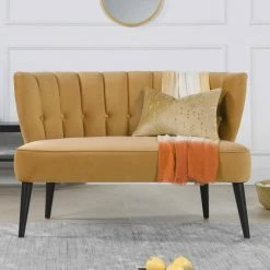 Best reviews of 👍 Becca 52 in. Gold Channel Button Tufted Velvet 2-Seater Armless Settee with Wood Legs by Jennifer Taylor 🧨