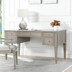 Best Pirce 🎉 Dauphin Grey Cashmere Gold Accent 5-Drawer Wood Desk by Jennifer Taylor 😍