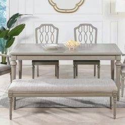 Best Pirce ✨ Dauphin 71 in. Cashmere Gray Birchwood Rectangular 6-Seater Dining Table by Jennifer Taylor 🎁