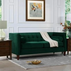 Hot Sale ✨ Jack 71" Modern Tuxedo Tufted Loveseat, Evergreen Velvet by Jennifer Taylor ❤️