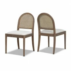Deals 😉 Panama 18.5 in. Ivory White Boucle Curved Cane Rattan Accent Dining Chair (Set of 2) by Jennifer Taylor 😉