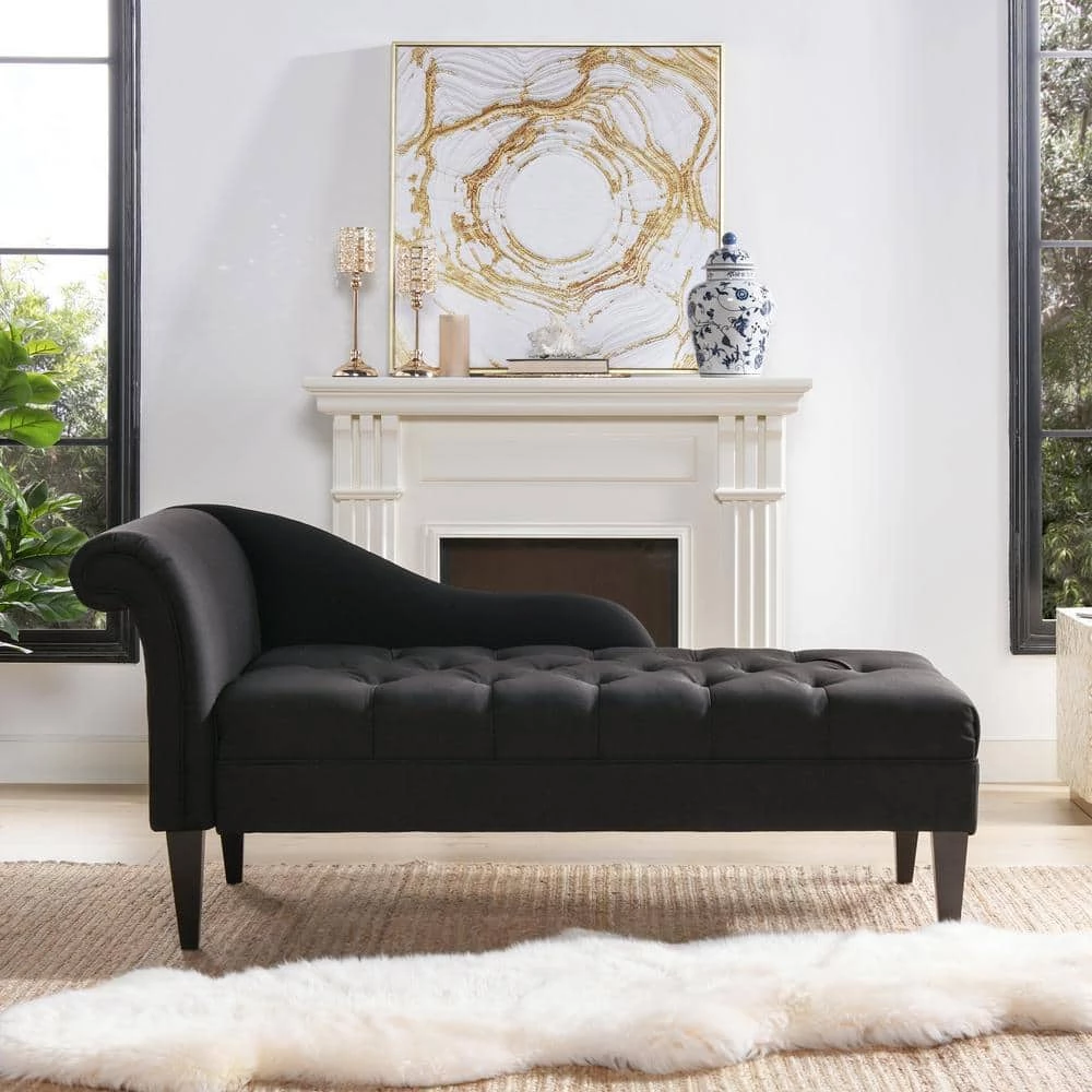 Budget 🌟 Harrison Jet Black Tufted Roll Arm Chaise Lounge by Jennifer Taylor ✔️ - Image 5