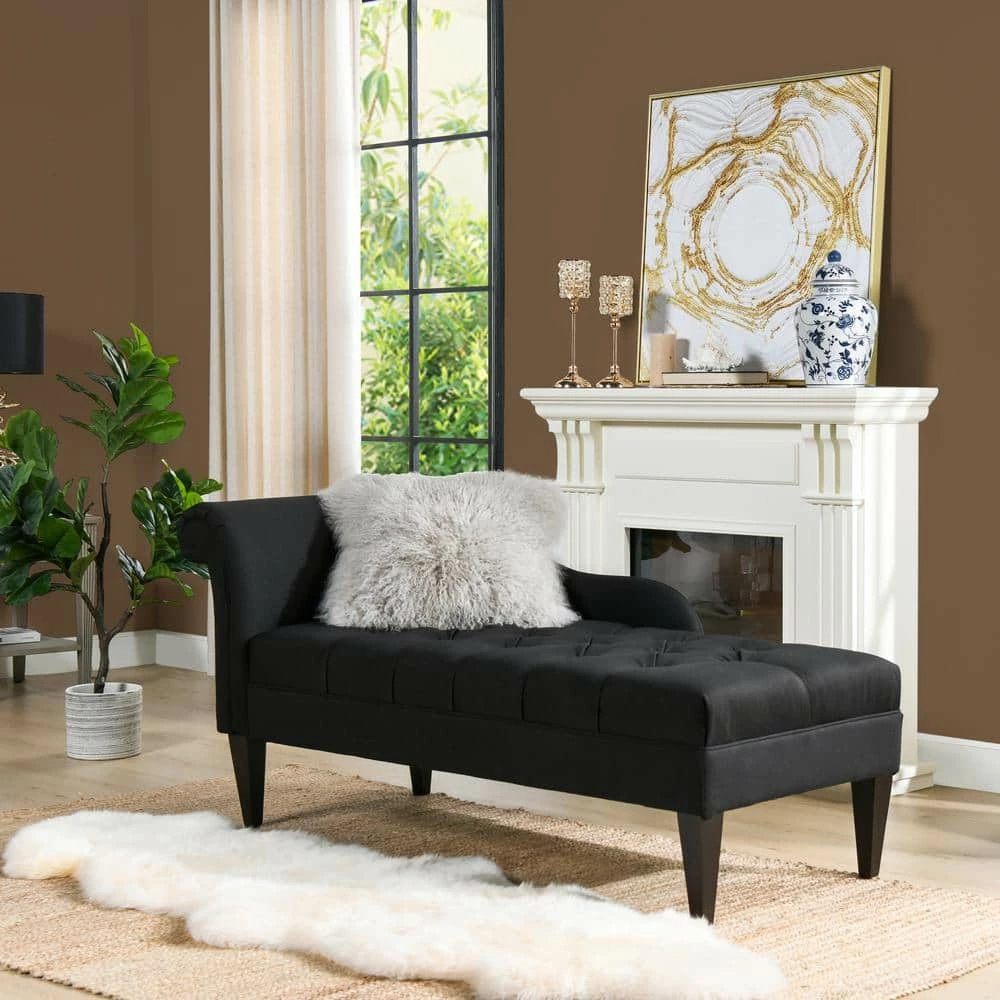 Budget 🌟 Harrison Jet Black Tufted Roll Arm Chaise Lounge by Jennifer Taylor ✔️ - Image 12
