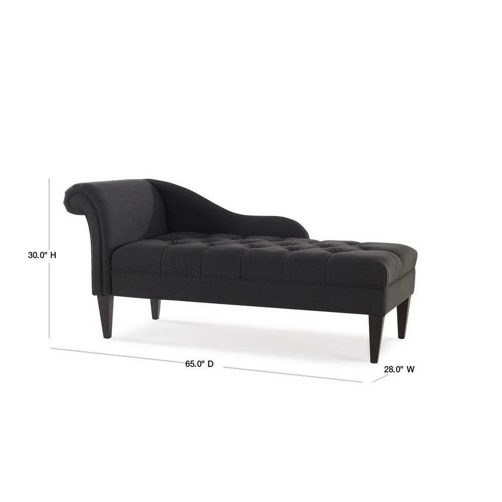 Budget 🌟 Harrison Jet Black Tufted Roll Arm Chaise Lounge by Jennifer Taylor ✔️ - Image 3