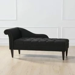 Budget 🌟 Harrison Jet Black Tufted Roll Arm Chaise Lounge by Jennifer Taylor ✔️