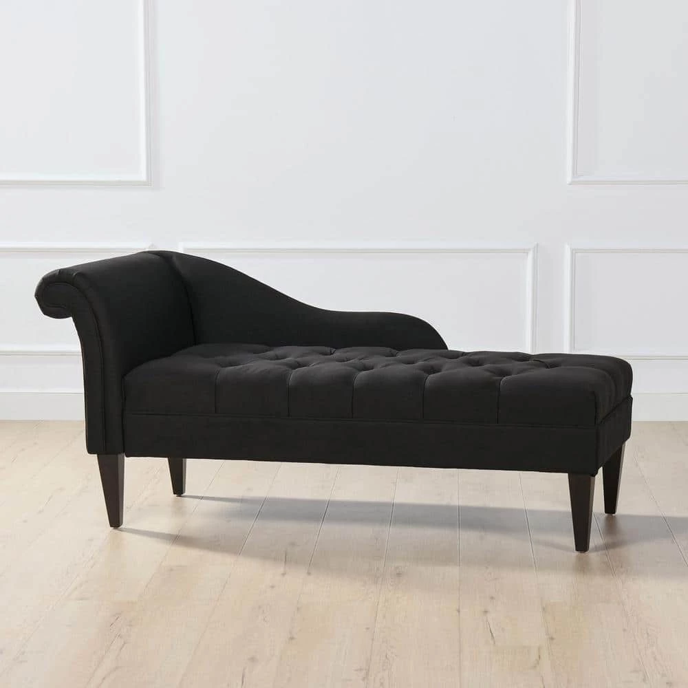 Budget 🌟 Harrison Jet Black Tufted Roll Arm Chaise Lounge by Jennifer Taylor ✔️