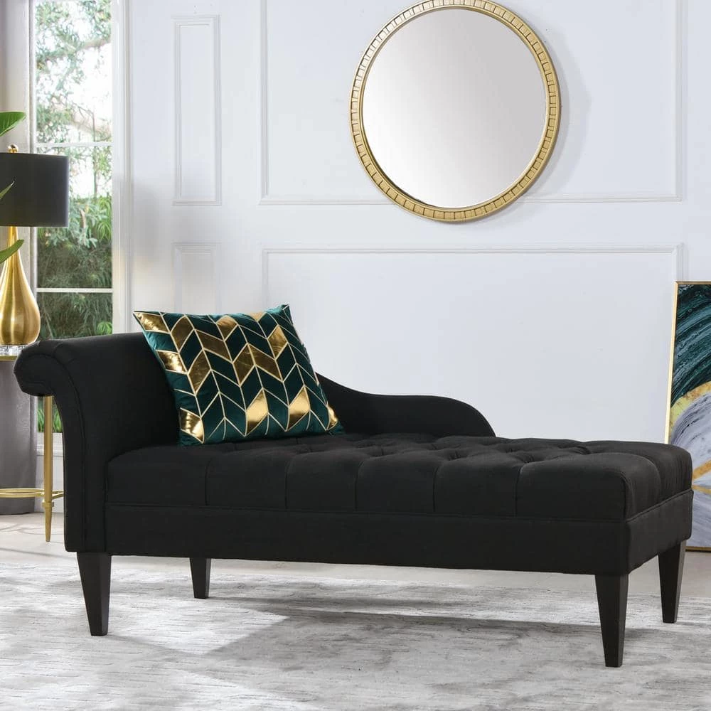 Budget 🌟 Harrison Jet Black Tufted Roll Arm Chaise Lounge by Jennifer Taylor ✔️ - Image 6