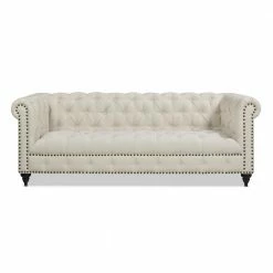 Coupon 🧨 Alto 88 in. Light Beige Linen 3-Seat Tufted Chesterfield Sofa by Jennifer Taylor ⌛