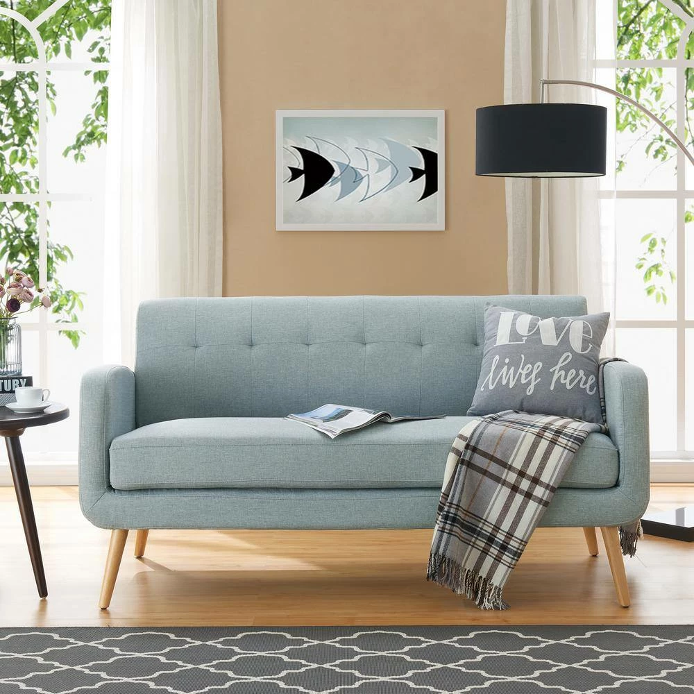 Outlet โ Kingston Light Blue Linen Mid Century Modern Sofa with Natural Legs by Handy Living โ - Image 14