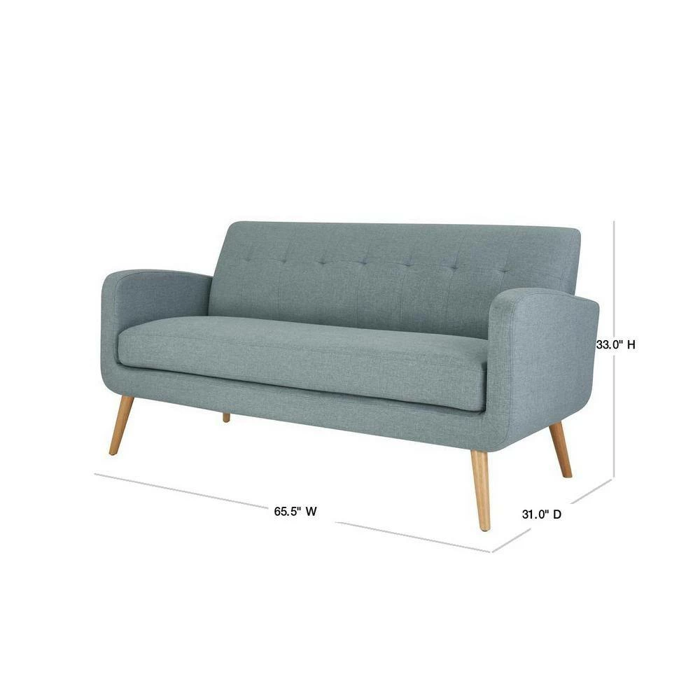 Outlet โ Kingston Light Blue Linen Mid Century Modern Sofa with Natural Legs by Handy Living โ - Image 3