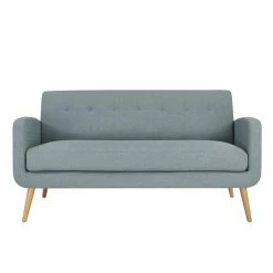 Outlet ⌛ Kingston Light Blue Linen Mid Century Modern Sofa with Natural Legs by Handy Living ⌛