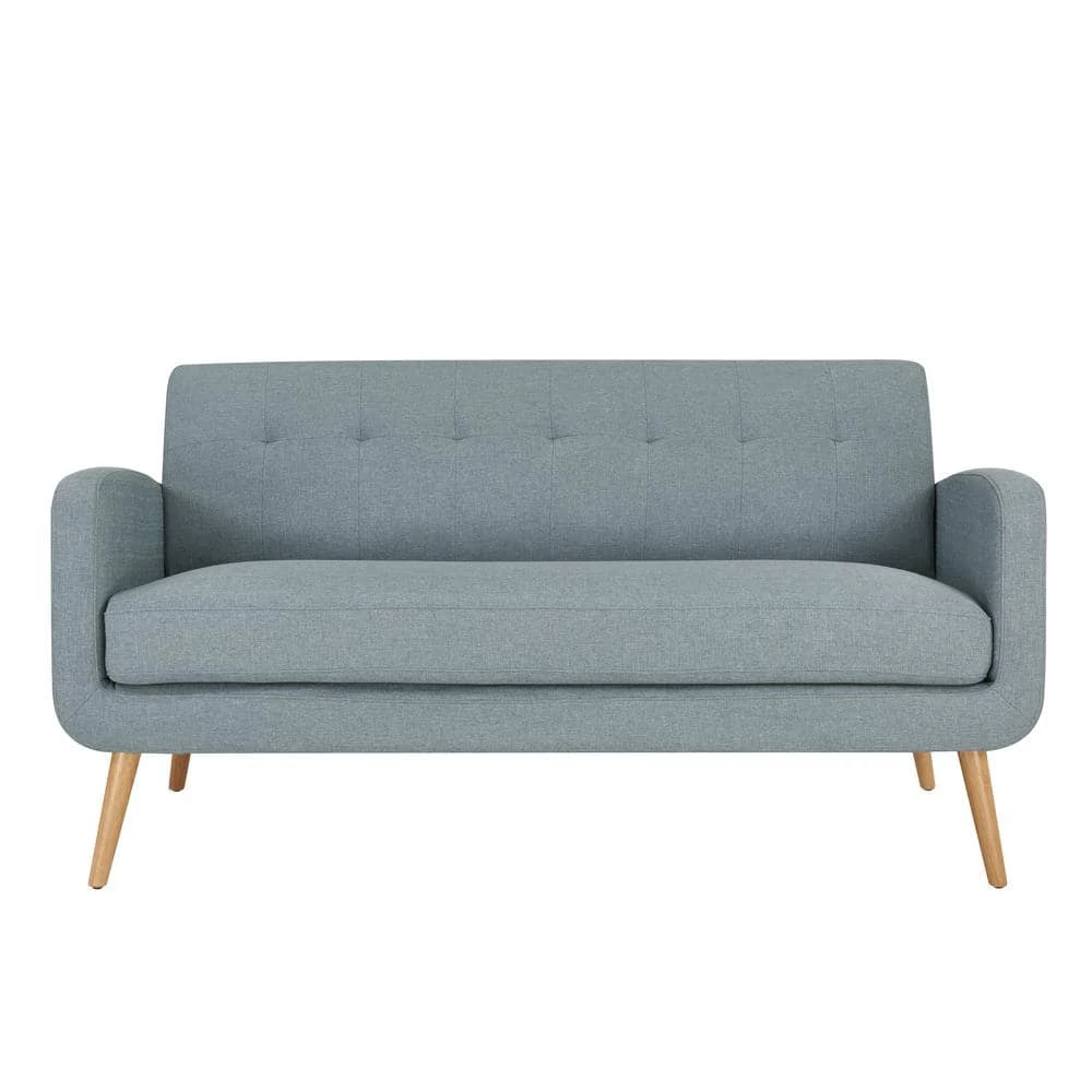 Outlet โ Kingston Light Blue Linen Mid Century Modern Sofa with Natural Legs by Handy Living โ