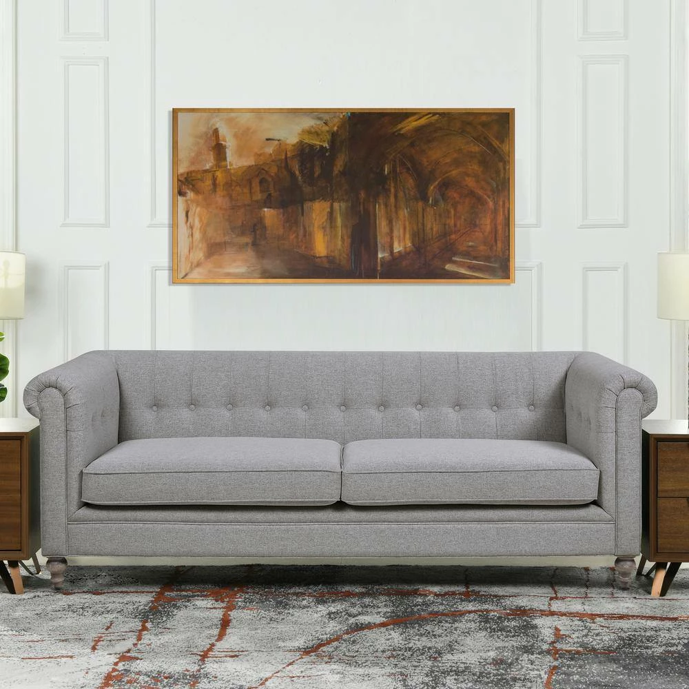 Promo 🛒 Shiloh 84 in. Wide Rolled Arm Polyester Farmhouse Chesterfield Straight Sofa in Light Gray by Jennifer Taylor 🎁 - Image 8