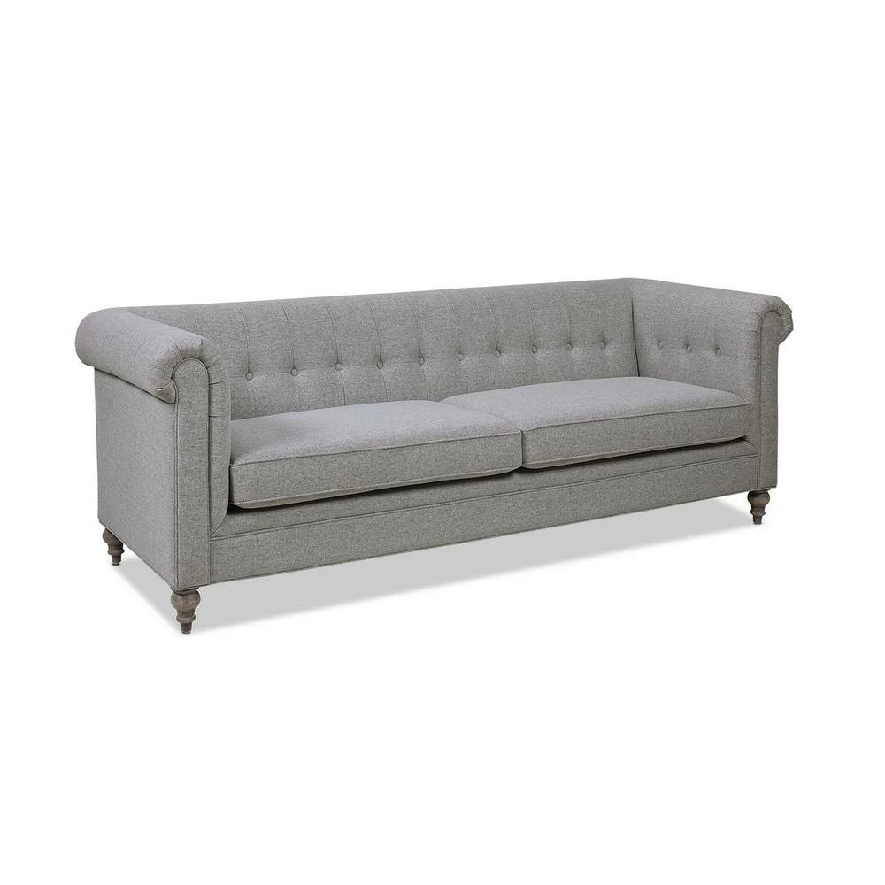 Promo 🛒 Shiloh 84 in. Wide Rolled Arm Polyester Farmhouse Chesterfield Straight Sofa in Light Gray by Jennifer Taylor 🎁 - Image 3