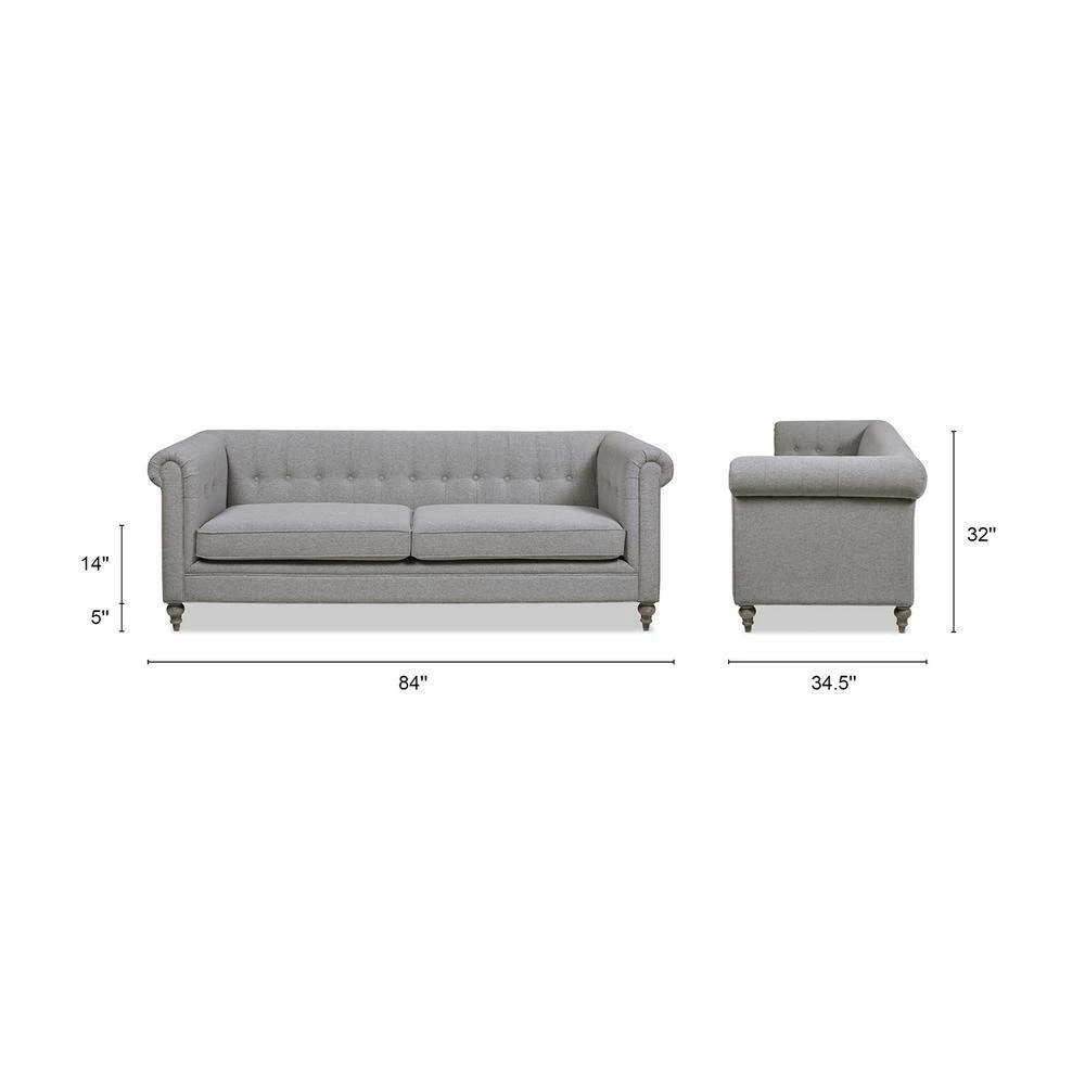 Promo 🛒 Shiloh 84 in. Wide Rolled Arm Polyester Farmhouse Chesterfield Straight Sofa in Light Gray by Jennifer Taylor 🎁 - Image 7