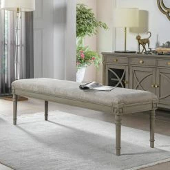 Top 10 ⌛ Dauphin 60 in. L x 18.5 in. H Lustrous Silver Gray Brushstroke Velvet Upholstered Solid Birch Wood Bench by Jennifer Taylor 😀