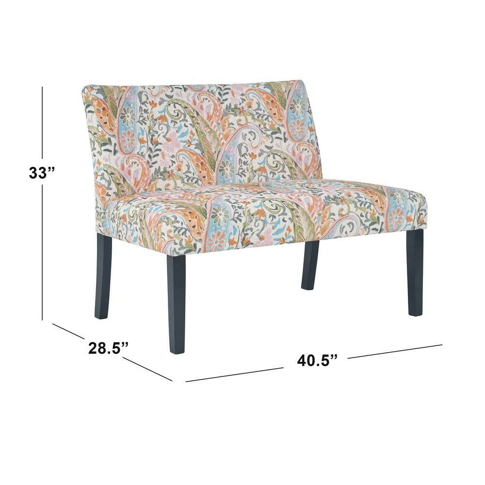 Hot Sale ✔️ Courteney 40.5 in. Mango Orange Multi-Paisley Fabric 2-Seat Armless Settee by Handy Living 😉 - Image 9