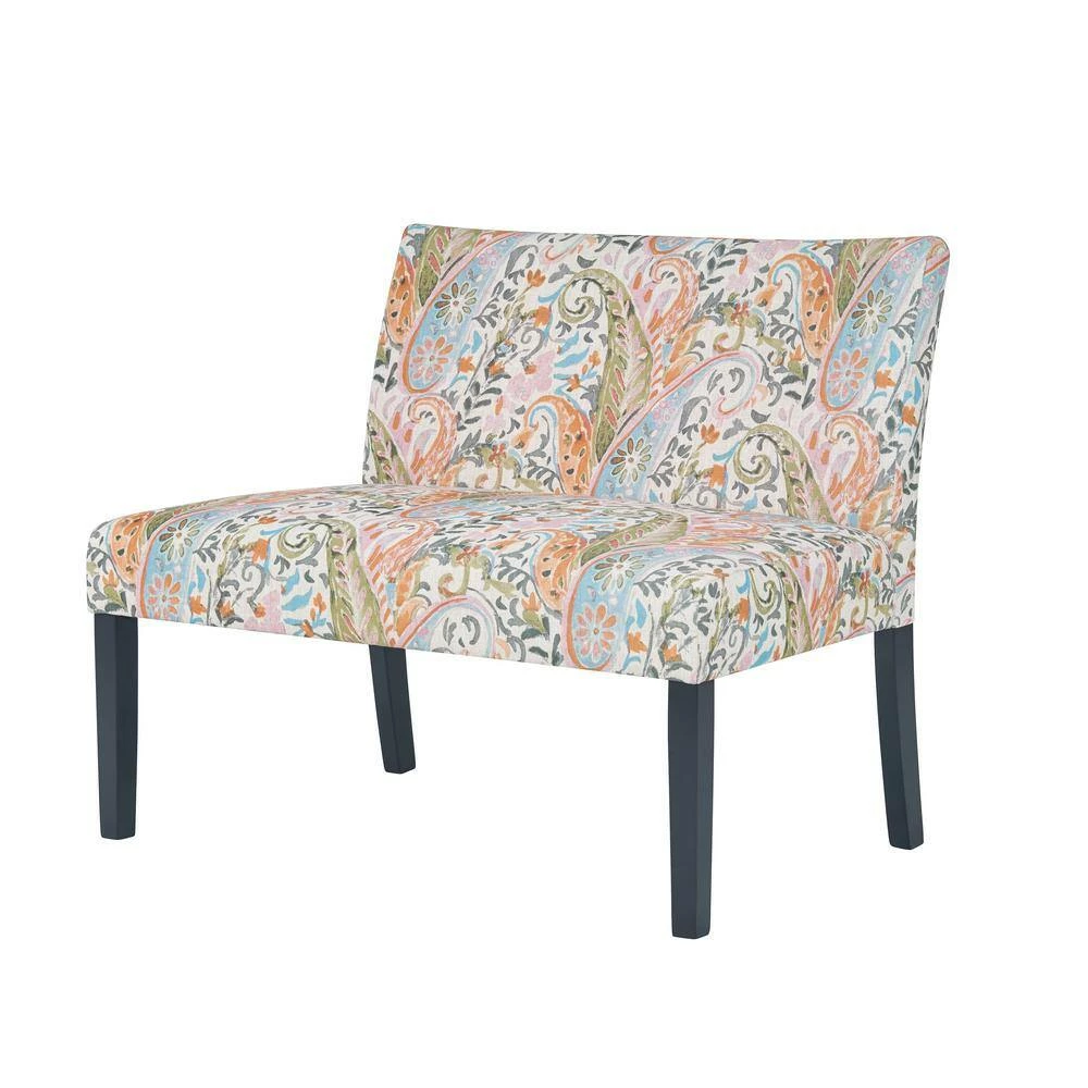 Hot Sale ✔️ Courteney 40.5 in. Mango Orange Multi-Paisley Fabric 2-Seat Armless Settee by Handy Living 😉 - Image 3