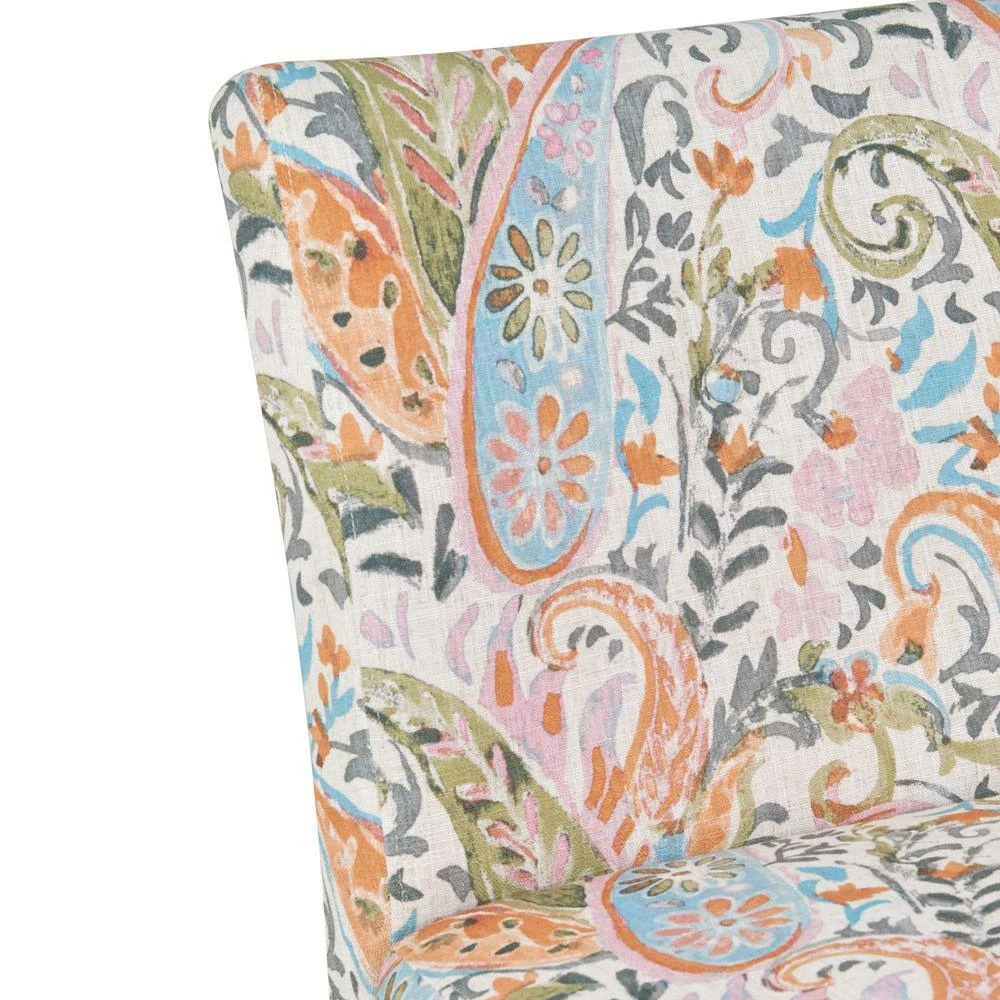 Hot Sale ✔️ Courteney 40.5 in. Mango Orange Multi-Paisley Fabric 2-Seat Armless Settee by Handy Living 😉 - Image 11