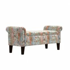 Discount 🌟 Mango Orange Multi Paisley Rolled Arm Bench Storage Ottoman by Handy Living 🥰
