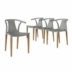 Outlet 💯 Walden Mid-Century Modern Matte Gray Resin Side Chairs with Natural Wood Legs (Set of 4) by Handy Living 🥰
