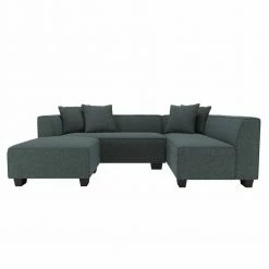 Deals 👍 Yara 3-Piece Medium Blue Herringbone Fabric 4-Seater L-Shaped Right-Facing Sectional Sofa with Ottoman by Handy Living 🤩