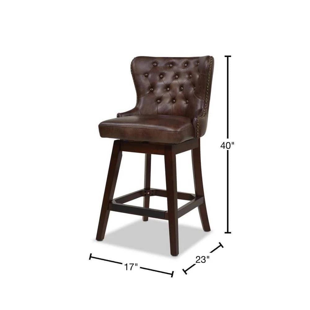 Budget ✔️ Holmes Tufted Mid Brown Faux Leather High-Back 360 Swivel Counter-Height Barstool by Jennifer Taylor 🔥 - Image 3