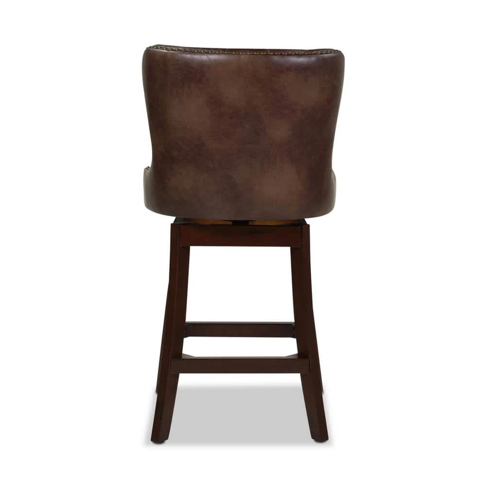 Budget ✔️ Holmes Tufted Mid Brown Faux Leather High-Back 360 Swivel Counter-Height Barstool by Jennifer Taylor 🔥 - Image 5