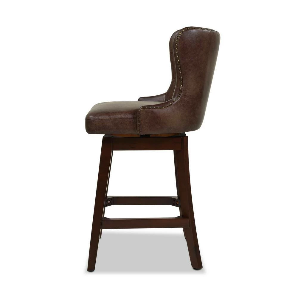 Budget ✔️ Holmes Tufted Mid Brown Faux Leather High-Back 360 Swivel Counter-Height Barstool by Jennifer Taylor 🔥 - Image 4