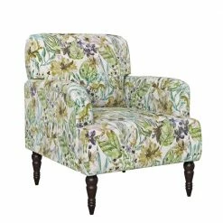 Budget โญ Matrosova Multi-cream Botanical Floral Print Fabric Arm Chair with Solid Wood Dark Espresso Legs by Handy Living ๐
