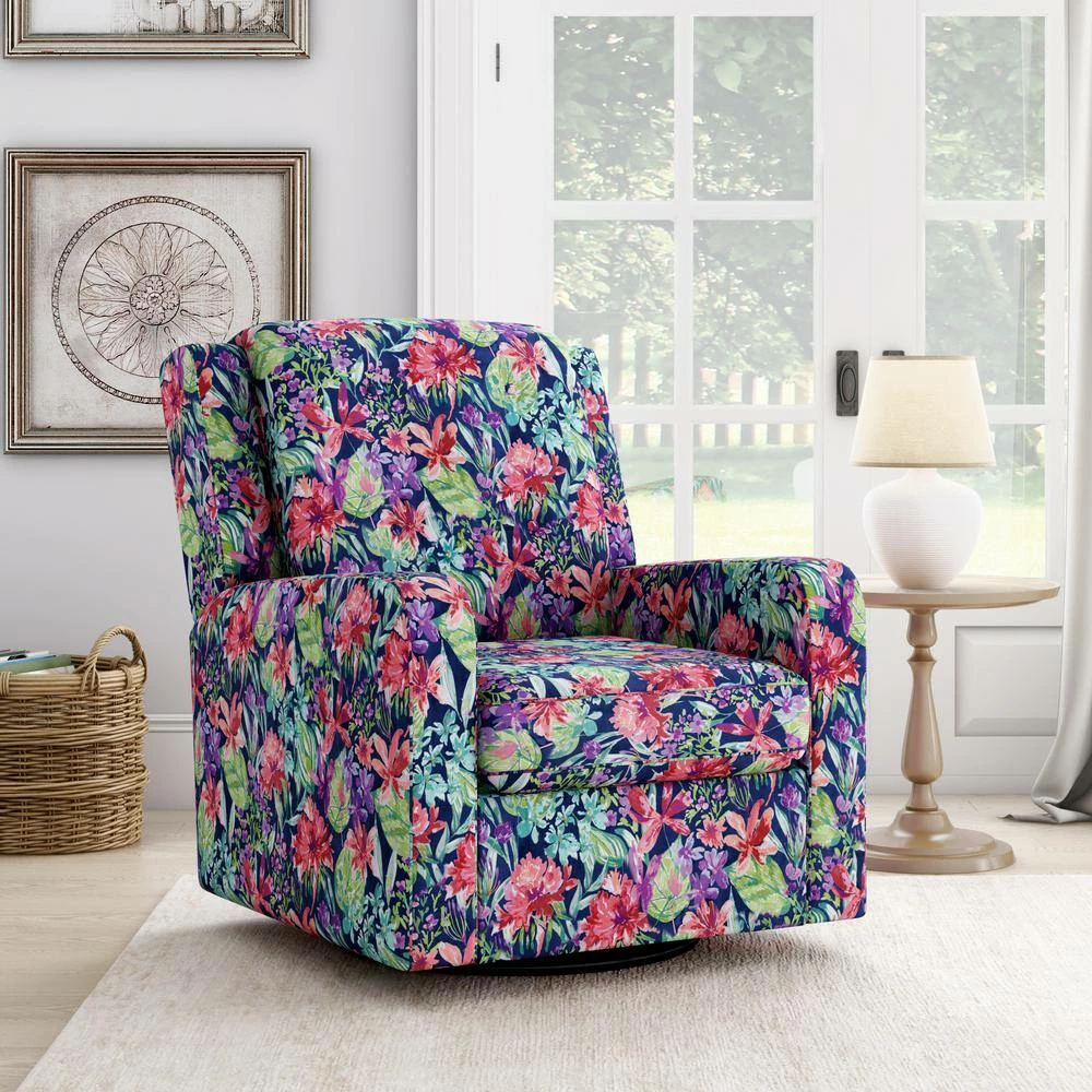 Promo ๐ฅฐ Evie Multi-Navy Botanical Floral Print Swivel Arm Chair by Handy Living โ - Image 9