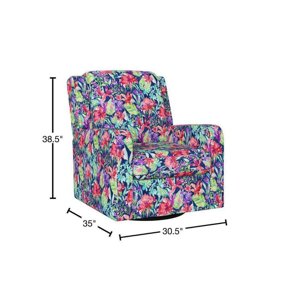Promo ๐ฅฐ Evie Multi-Navy Botanical Floral Print Swivel Arm Chair by Handy Living โ - Image 3