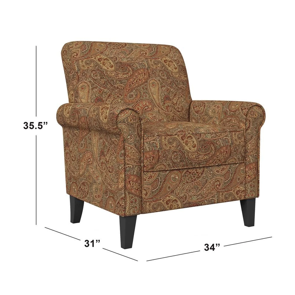 Budget 👍 Jean Paisley Multicolored Paisley with Burgundy Arm Chair (No Nail Head Trim) by Handy Living 😀 - Image 7
