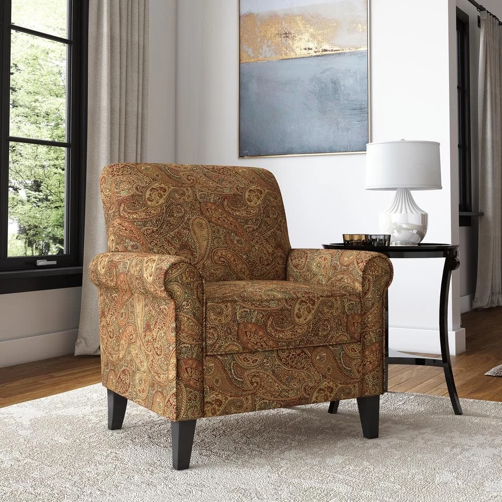 Budget 👍 Jean Paisley Multicolored Paisley with Burgundy Arm Chair (No Nail Head Trim) by Handy Living 😀 - Image 9