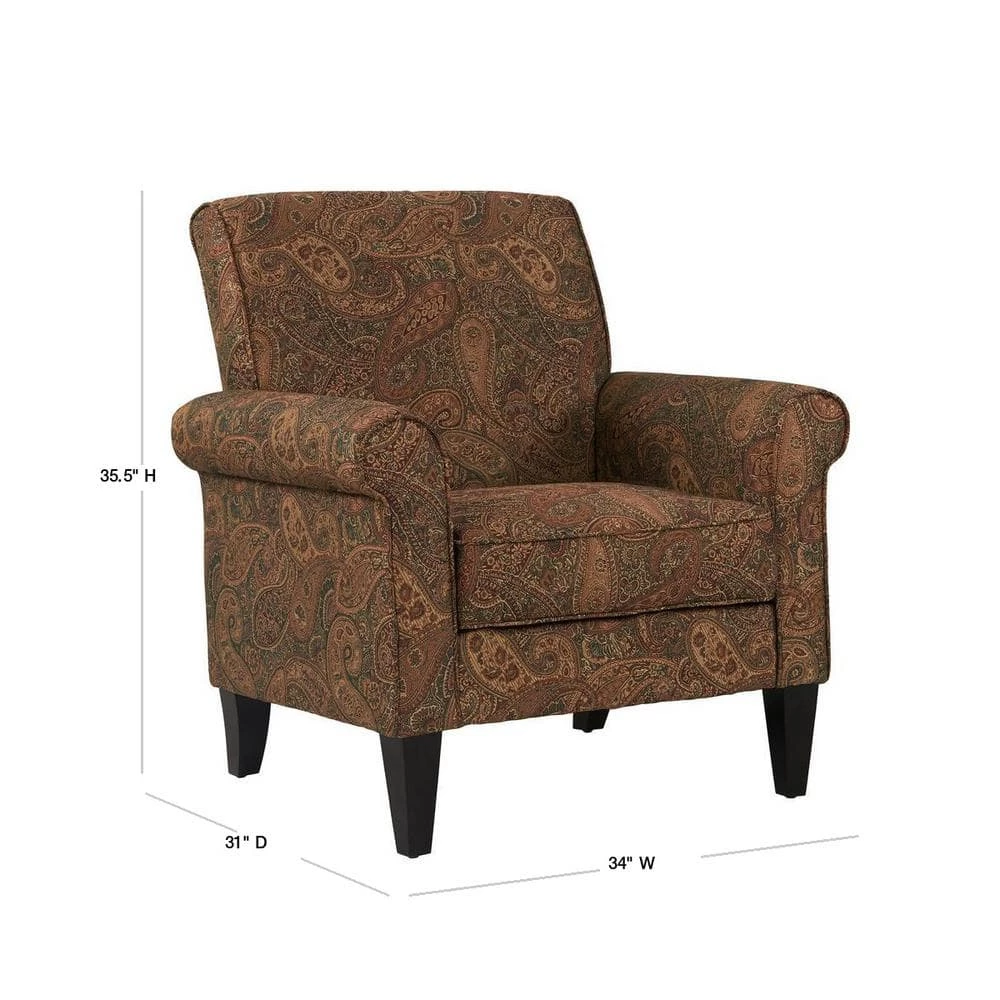 Budget 👍 Jean Paisley Multicolored Paisley with Burgundy Arm Chair (No Nail Head Trim) by Handy Living 😀 - Image 3