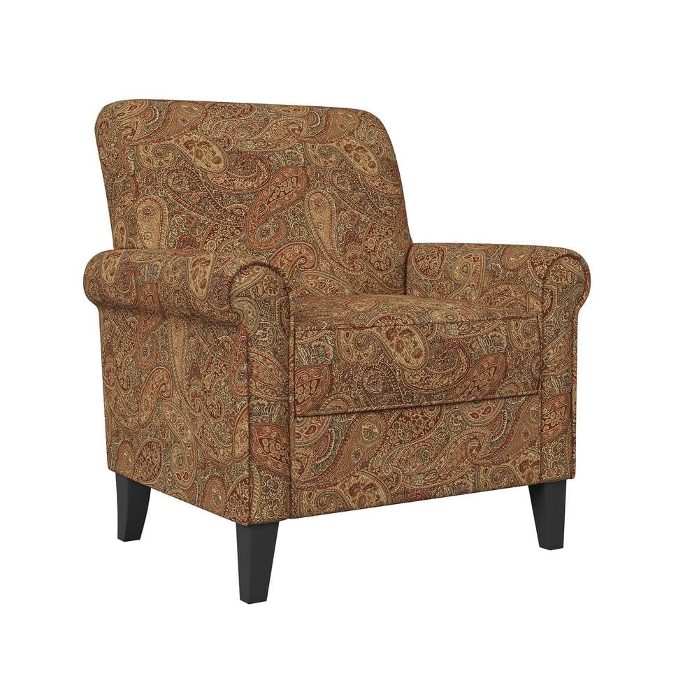 Budget 👍 Jean Paisley Multicolored Paisley with Burgundy Arm Chair (No Nail Head Trim) by Handy Living 😀