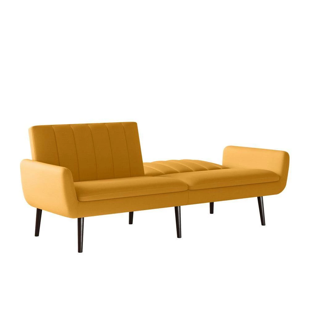 Hot Sale ❤️ Limbrick 81.25 in. Mustard Yellow Linen-like Fabric 3-Seat Full Size Convert-a-Couch Sofa Bed by Handy Living 🧨 - Image 9