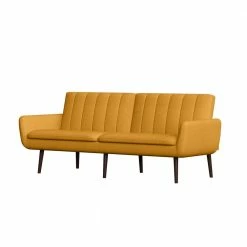 Hot Sale ❤️ Limbrick 81.25 in. Mustard Yellow Linen-like Fabric 3-Seat Full Size Convert-a-Couch Sofa Bed by Handy Living 🧨