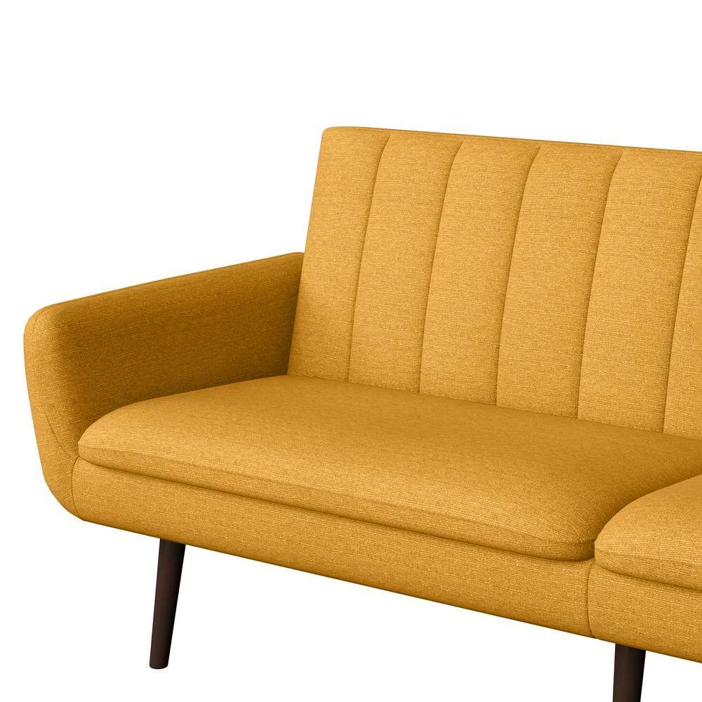 Hot Sale ❤️ Limbrick 81.25 in. Mustard Yellow Linen-like Fabric 3-Seat Full Size Convert-a-Couch Sofa Bed by Handy Living 🧨 - Image 13