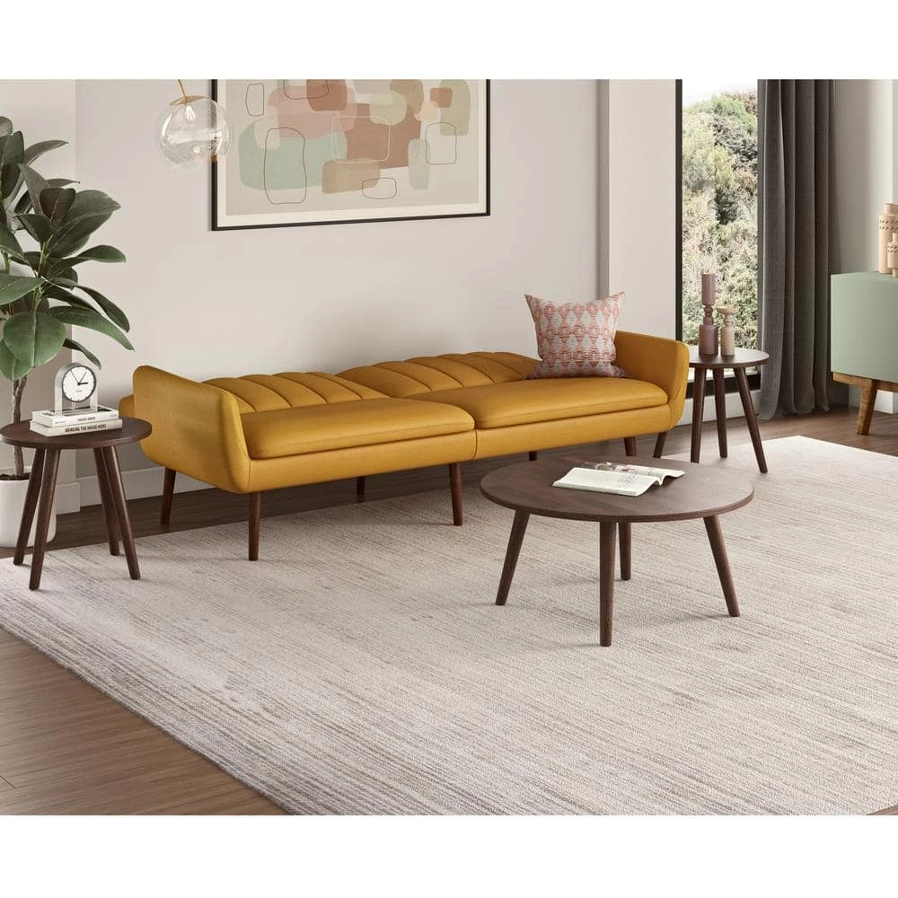 Hot Sale ❤️ Limbrick 81.25 in. Mustard Yellow Linen-like Fabric 3-Seat Full Size Convert-a-Couch Sofa Bed by Handy Living 🧨 - Image 8